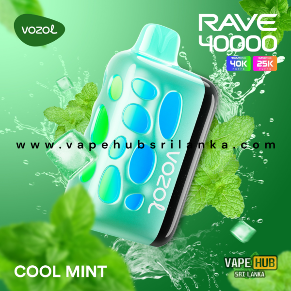 VOZOL RAVE Cool Mint flavor 40,000 puffs disposable vape device in Sri Lanka